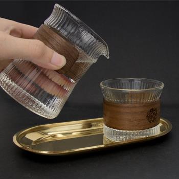 耐高溫黑胡桃豎紋杯 日式高硼矽玻璃咖啡杯 分茶器茶杯 分享壺