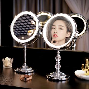 kaman化妝鏡帶燈臺式LED雙面鏡桌面梳妝鏡便攜手持鏡放大美妝鏡子