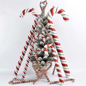 圣誕樹掛件紅白綠拐杖彩繪舞蹈影樓喜慶道具節日用品圣誕裝飾禮品