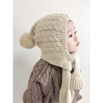 圍巾一體秋冬季韓版加絨兒童帽子