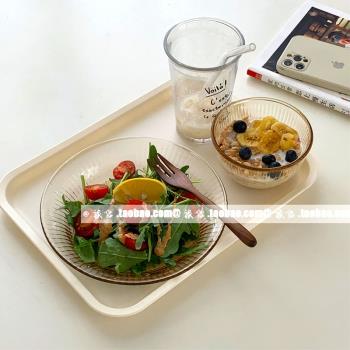 韓式ins簡約米黃色長方形塑料餐盤收納盤咖啡店托盤蛋糕甜品盤