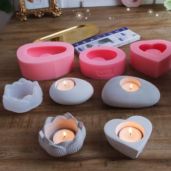 diy燭臺水泥蓮花愛心形矽膠模具