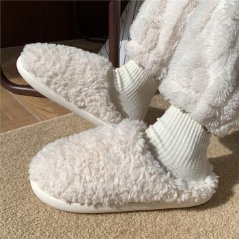 日系時尚居家用保暖包頭毛絨拖女冬季新款室內簡約防滑月子棉拖鞋