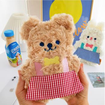 韓國ins卡通可愛小熊兔子毛絨公仔筆袋少女心學生文具收納化妝包