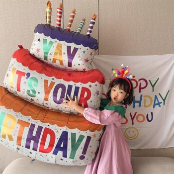 PanParty/ins三層大蛋糕氣球鋁膜裝飾用品兒童周歲寶生日派對禮物