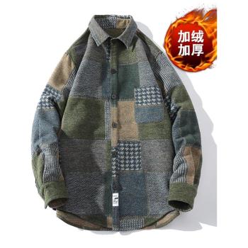秋冬加絨加厚長袖休閑格子襯衫