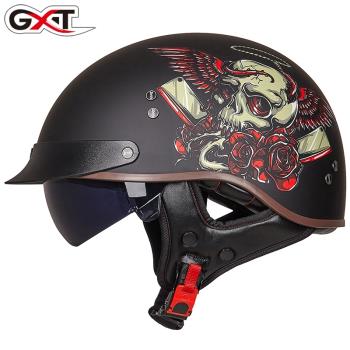 GXT摩托車頭盔男冬季哈雷半盔復古女電動車碳纖維機車輕便式瓢盔