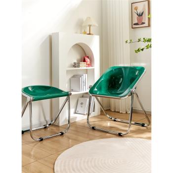 網紅ins中古折疊椅設計師創意北歐現代簡約透明餐椅休閑家用凳子