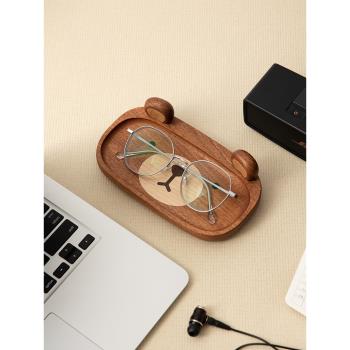 梵瀚木制辦公室桌面收納盒創意可愛眼鏡放置盤玄關鑰匙雜物收納盤