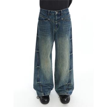 Jeans重磅經紗寬松牛仔褲竹節