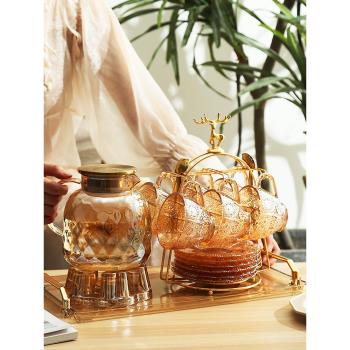 水果茶壺花茶壺蠟燭加熱煮茶耐熱玻璃英式下午茶茶具套裝花茶杯子