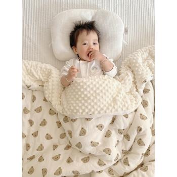 耶西蓓豆豆毯子嬰兒秋冬安撫蓋毯新生寶寶冬季加厚紗布純棉豆豆絨