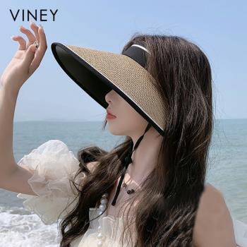 Viney防曬帽子女2023新款夏季防紫外線大帽檐遮陽騎車空頂太陽帽