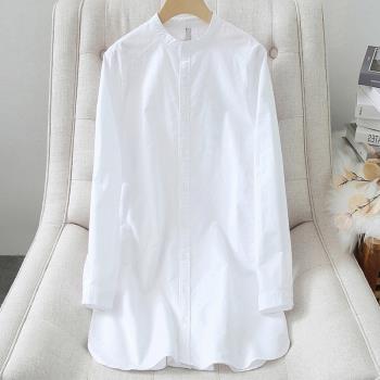 白色立領純棉休閑打底長袖襯衫