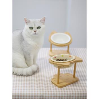 貓咪陶瓷碗高腳木架高腳保護頸椎狗狗食盆碗防打翻寵物碗陶瓷碗架