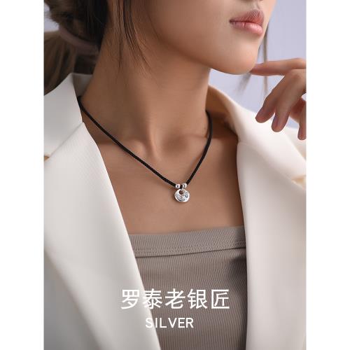 羅泰老銀匠999純銀平安扣項鏈男女士款復古風小胖福吊墜男生配飾