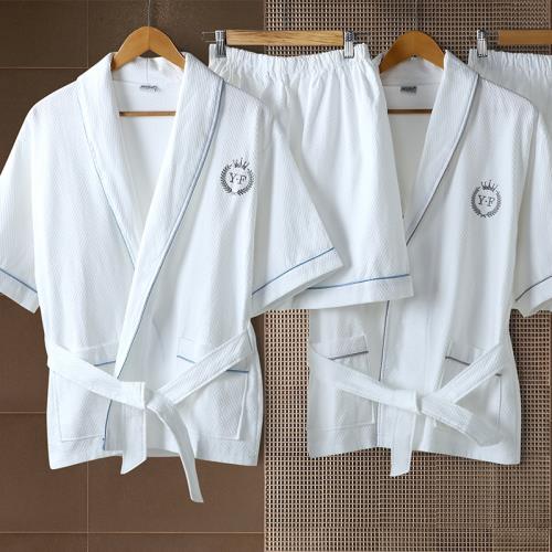 高檔汗蒸服女桑拿純棉華夫格浴服大碼加肥200斤情侶裝桑拿服男