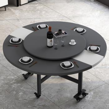 簡易折疊餐桌家用小戶型折疊桌圓桌飯桌帶轉盤可折疊吃飯桌子