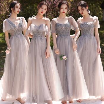 灰色伴娘服女2025新款夏季仙氣長款氣質姐妹團顯瘦晚禮服高階小眾