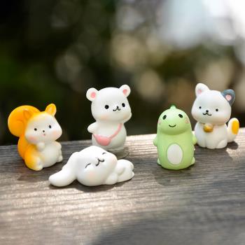 新品五款小動物松鼠小貓小熊小兔子恐龍玩偶擺件桌面裝飾品盲盒
