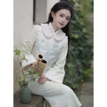 加絨國風少女保暖馬甲旗袍羽毛紗
