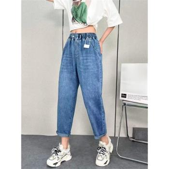 深色松緊腰2023年春季胖MM牛仔褲