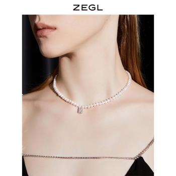 ZEGL法式復古項鏈女吊墜淡水珍珠