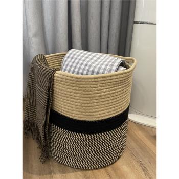 棉繩臟衣簍日式家用圓形編織收納筐大號衣服儲物籃客廳花盆裝飾籃