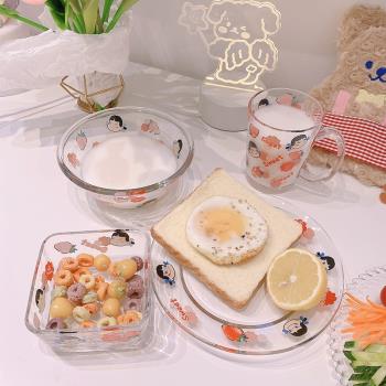日式ins風可以水果沙拉碗牛奶杯透明玻璃碗玻璃杯盤子少女心餐具