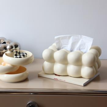 SOFTHOME奶油色球球陶瓷紙巾盒高級感博主同款簡約白色銀色抽紙盒