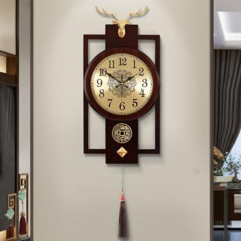 新中式掛鐘客廳家用時尚中國風輕奢大氣時鐘表掛墻黃銅古典掛表大
