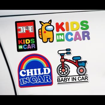 創意kids baby in car寶寶在車內汽車警示貼紙車尾車貼防水反光貼