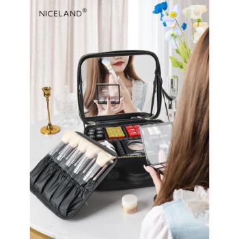 NICELAND帶全屏鏡子化妝包便攜女化妝箱手提大容量化妝品收納包盒