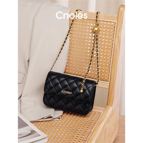 Cnoles蔻一包包女新款輕奢女包斜挎單肩包經典菱格包小金球鏈條包
