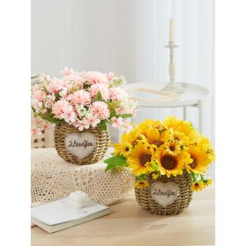 向日葵假花仿真花擺設客廳餐桌花藝擺件家居裝飾塑料花束絹花盆栽