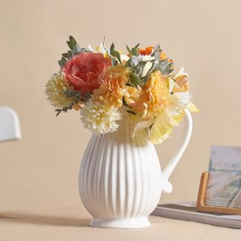 陶瓷花瓶擺件客廳插花餐桌小干花法式北歐創意ins風裝飾白色寬口