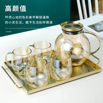 北歐高顏值玻璃大容量水壺花茶杯耐高溫創意家用套裝檸檬冷水壺