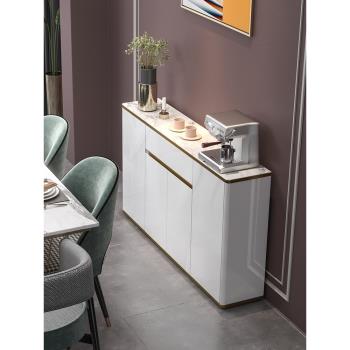 餐邊柜輕奢現代簡約超薄大理石臺面巖板客廳茶水柜北歐窄型儲物柜