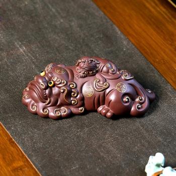 指間陶藝 名家紫砂茶寵 事事如意貔貅全手工大號茶玩擺件雕塑精品