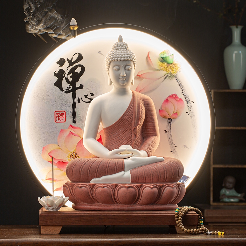 陶瓷釋迦摩尼佛坐像如來佛釋迦牟尼佛像倒流香爐三寶佛客廳大擺件|香薰