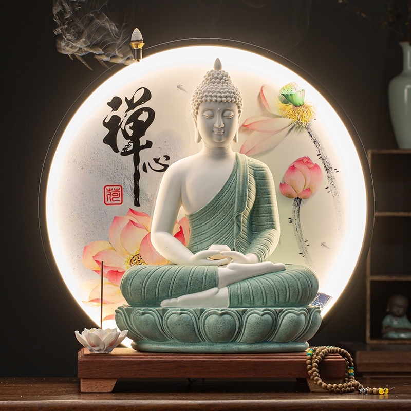 陶瓷釋迦摩尼佛坐像如來佛釋迦牟尼佛像倒流香爐三寶佛客廳大擺件|香薰