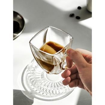 捷克進口水晶玻璃帶把咖啡杯Bohemia透明帶碟茶杯水杯套裝組合