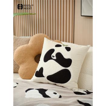 迷霧之森熊貓抱枕萌蘭花花同款沙發靠枕床上靠背枕可愛卡通靠墊套