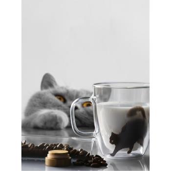 雙層耐熱馬克杯家用可愛貓咪杯子女創意隔熱辦公泡茶杯咖啡杯