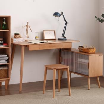 實木書桌轉角電腦桌書柜櫸木日式拐角學習桌家用臥室小戶型辦公桌
