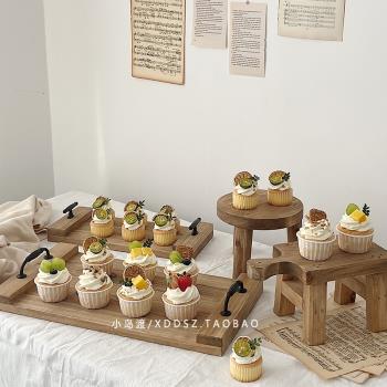 韓ins風蛋糕臺甜品桌砧板托盤復古面包擺件家居裝飾婚禮拍照道具