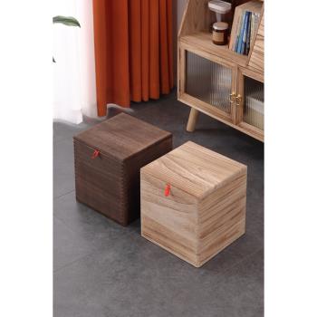 多功能實木質收納凳子儲物凳兒童玩具收納箱正方形梳妝臺簡易坐凳