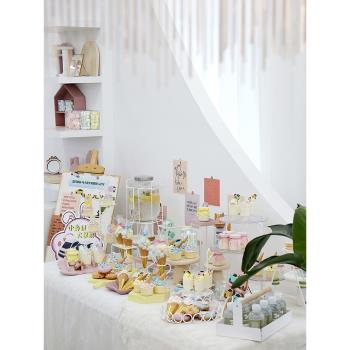 軟萌可愛甜品架套裝 馬卡龍色系托盤 兒童周歲宴甜品臺蛋糕展示架