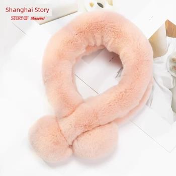 上海故事品牌獺兔毛圍脖女秋冬加厚保暖加絨護頸圍巾雙面皮草圍巾