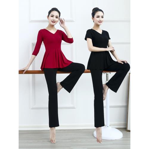 大碼瑜伽服遮肚子顯瘦遮肉秋冬寬松形體V領莫代爾運動舞蹈練功服